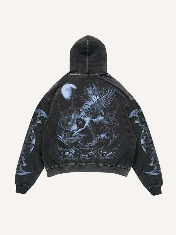 Figure&Graphic&Letter Print Slant Pockets Hoodie