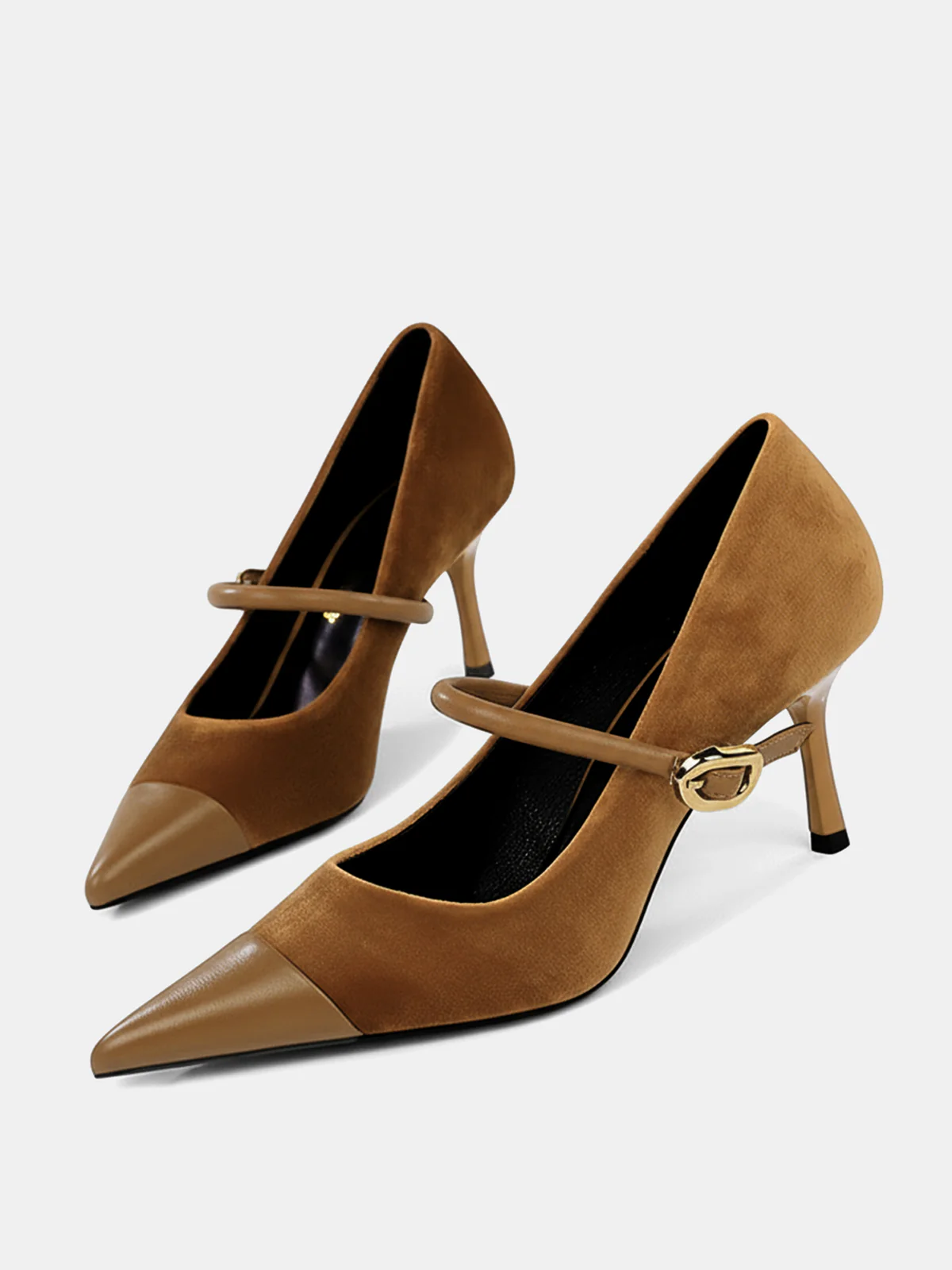 Faux Suede Pointed-Toe Mary Jane Pumps