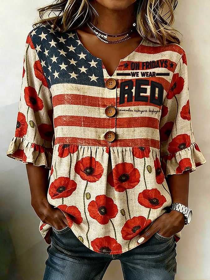 Women's Red Friday Print Top