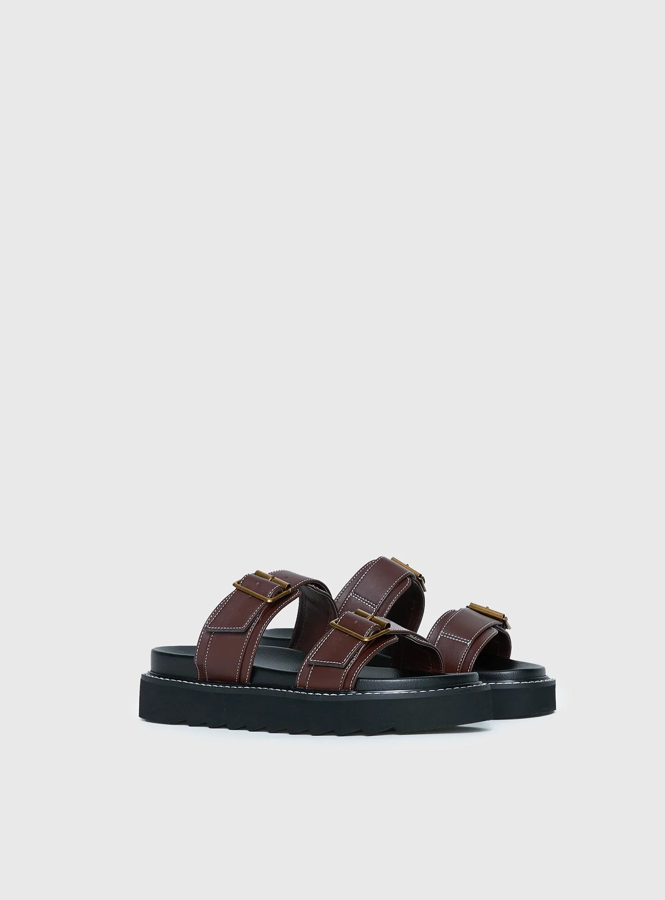 Ma Belle Sandals Contrast Stitch Chocolate