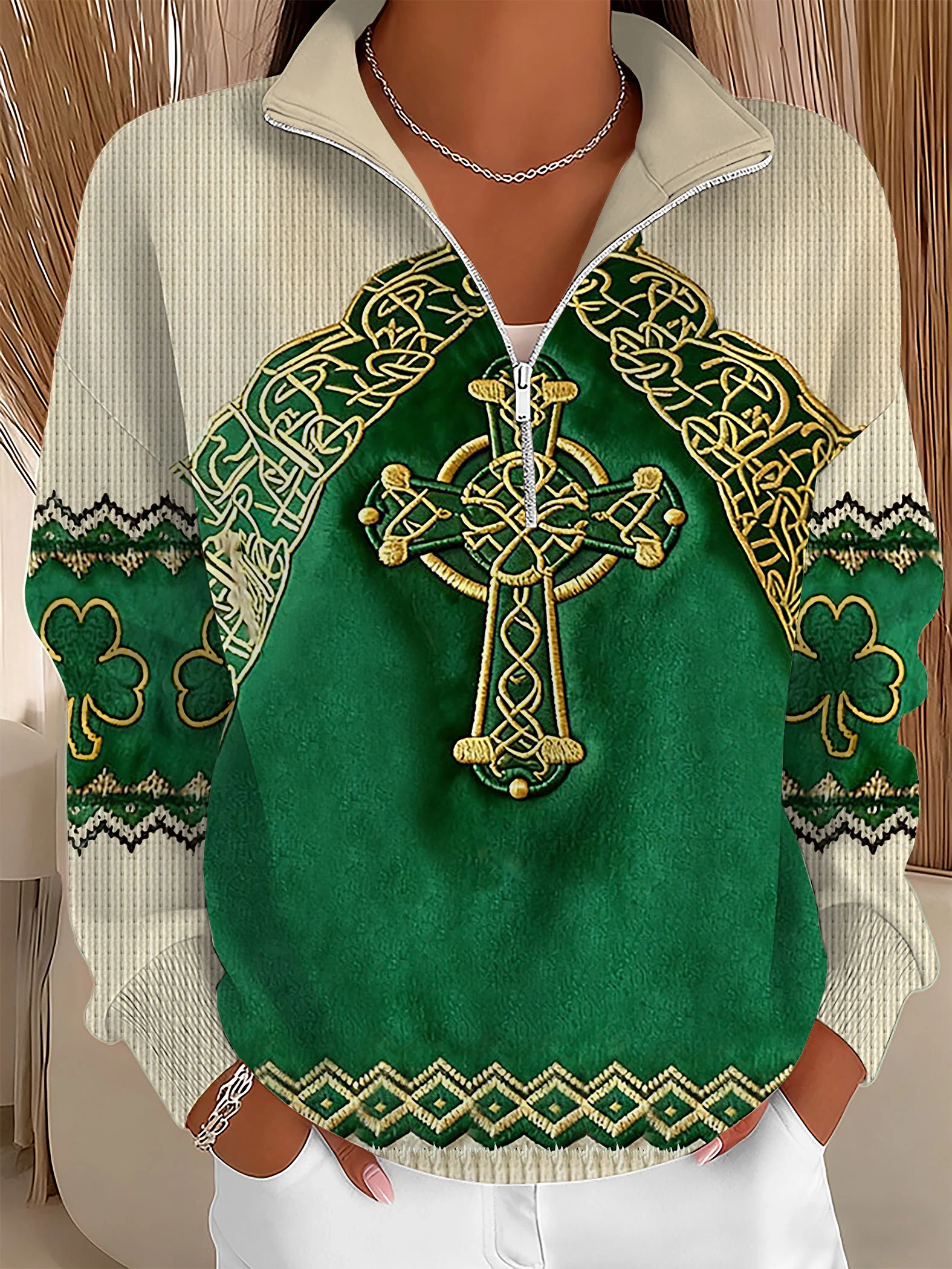 Women's Printed Zip-Up Stand-Collar Sweatshirt-Fast Shipping