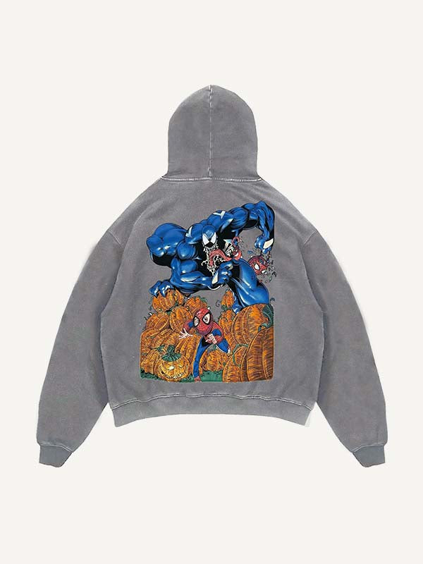 Distressed   Venom&Spider-Man&Pumpkin Print Slant Pockets Hoodie