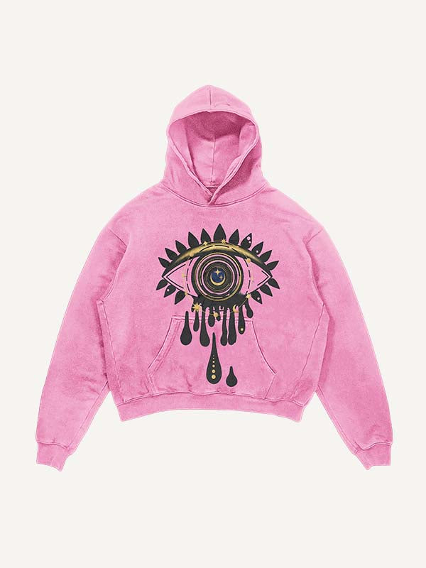 Distressed   Eye&Moon&Graphic Print Slant Pockets Hoodie