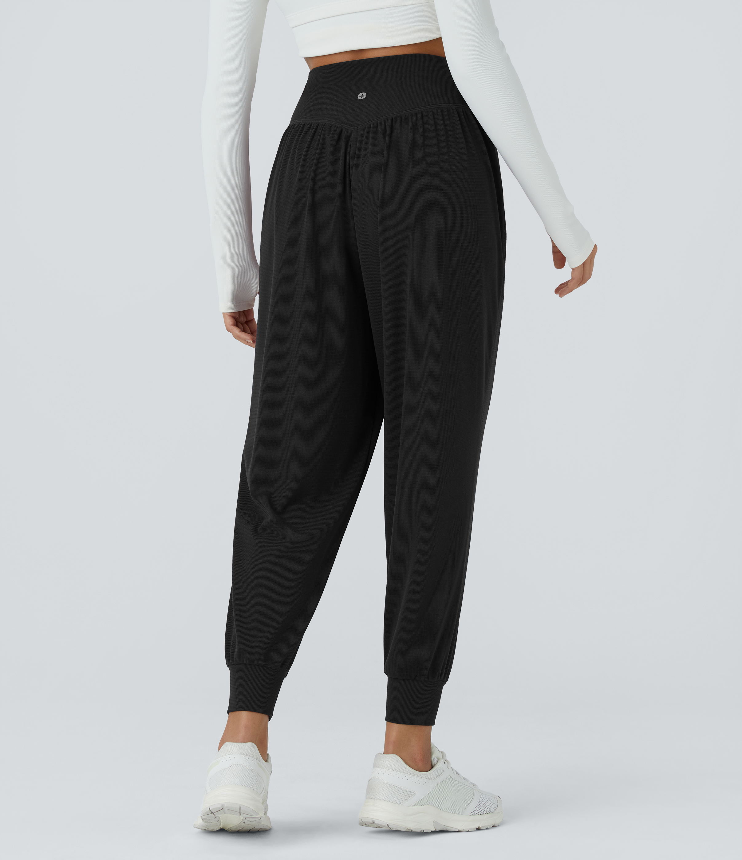 High Waisted Crossover Pocket Waffle Yoga Joggers