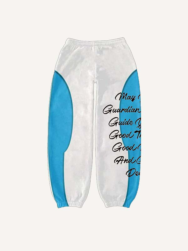 Colorblock Angel&Heart&Letter Faux Decal Print Elastic Waist Pants