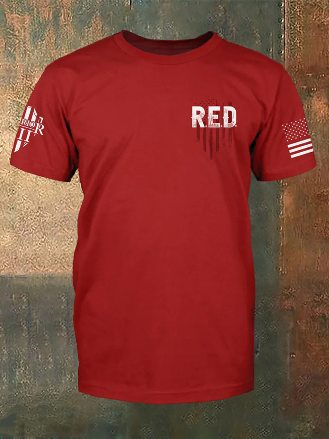 Men's Veterans Day Red Pattern Cotton T-Shirt