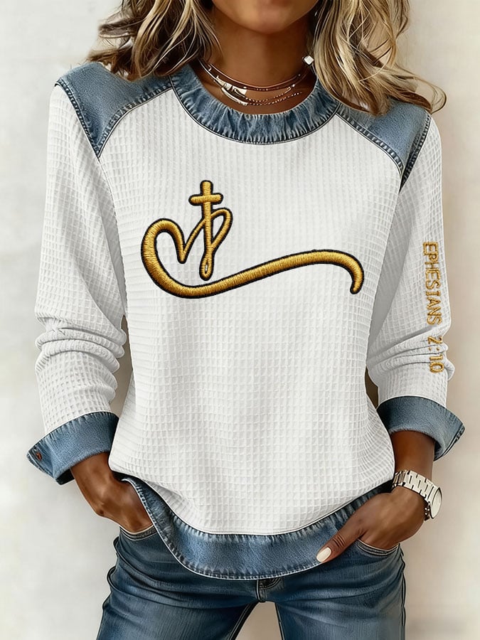Women's Casual Faith Print Long Sleeve Sweatshirt