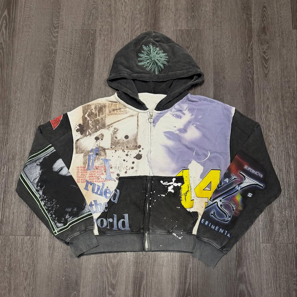 Vintage Street Print Long Sleeve Zipper Hoodies