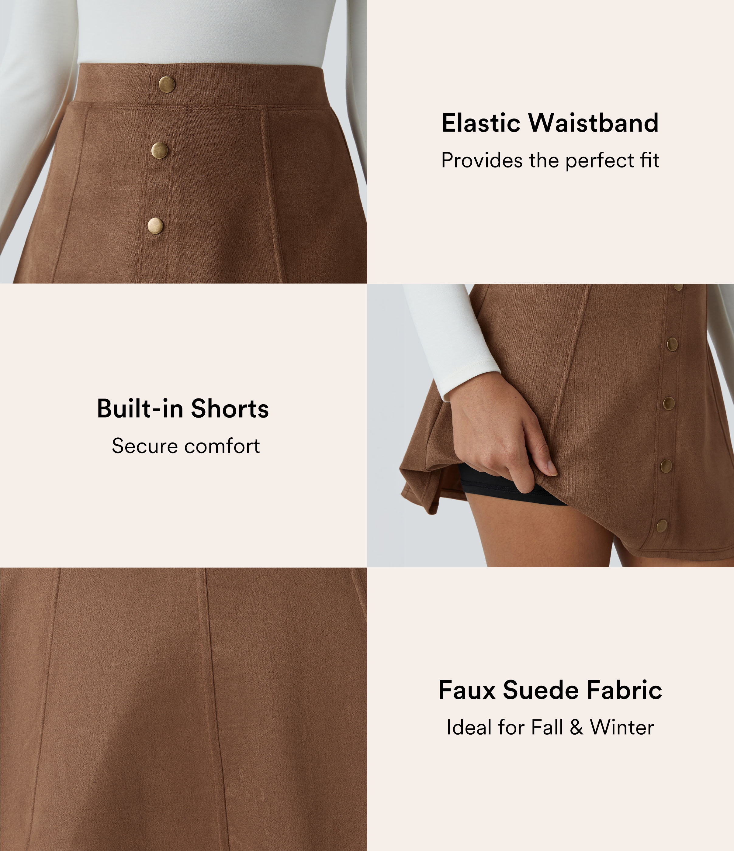 High Waisted Decorative 2-in-1 A Line Suede Mini Casual Skirt