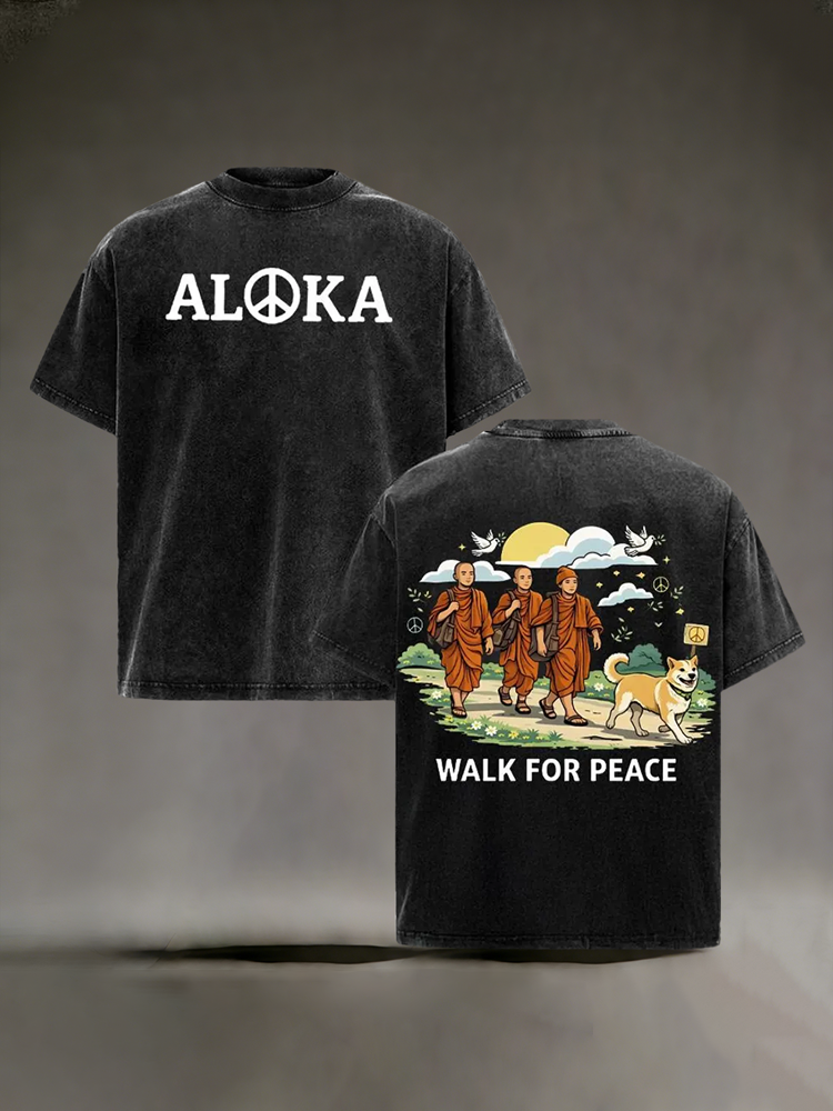 Walk For Peace Monk & Dog Washed T-shirt