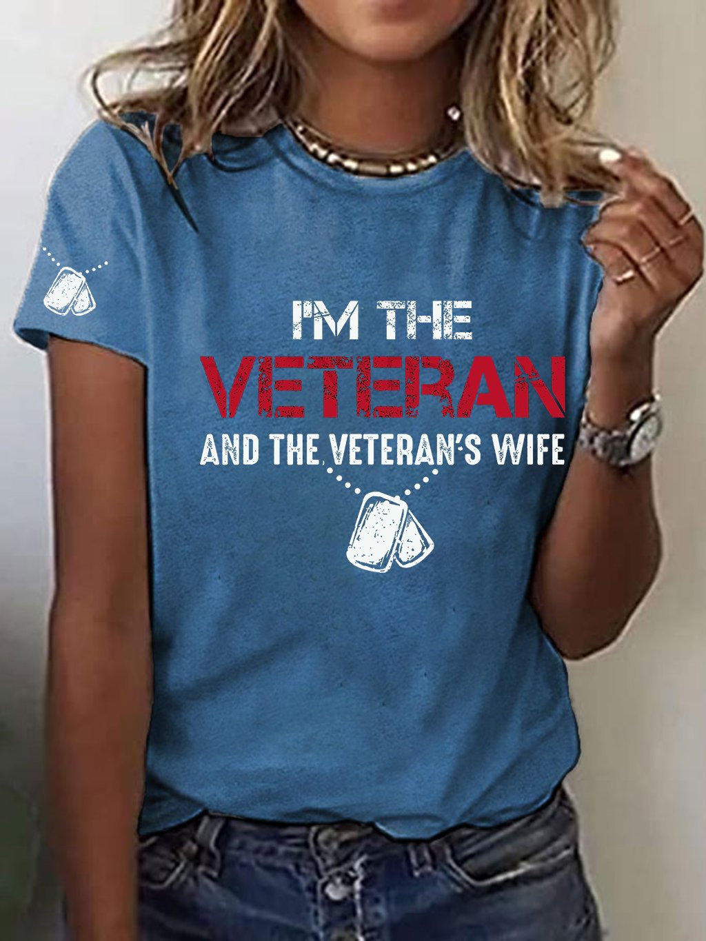 Women's I'm A Veteran And The Veteran's Wife Printed Casual T-Shirt