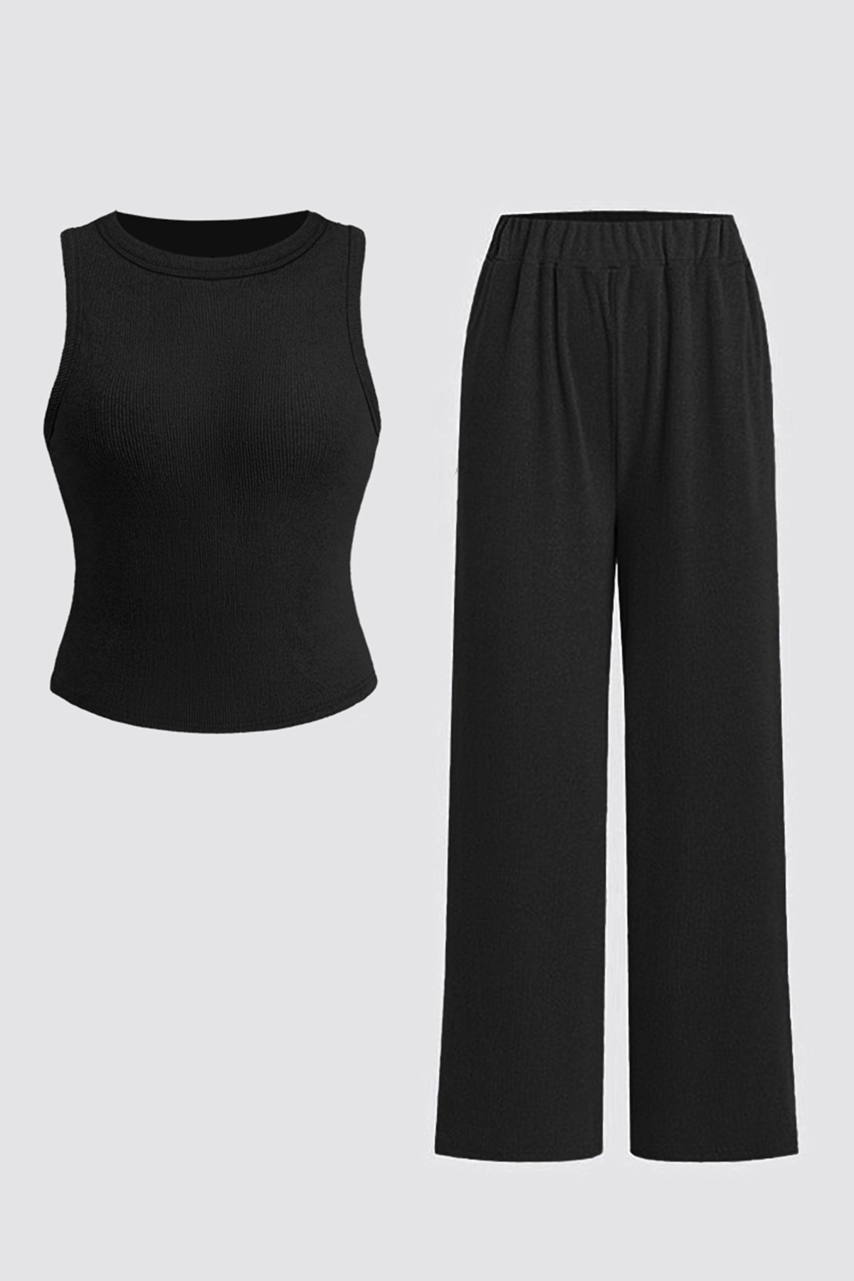 Versatile Solid Color Shelf-Bra Tank Top & Wide Leg Trousers Co-ord