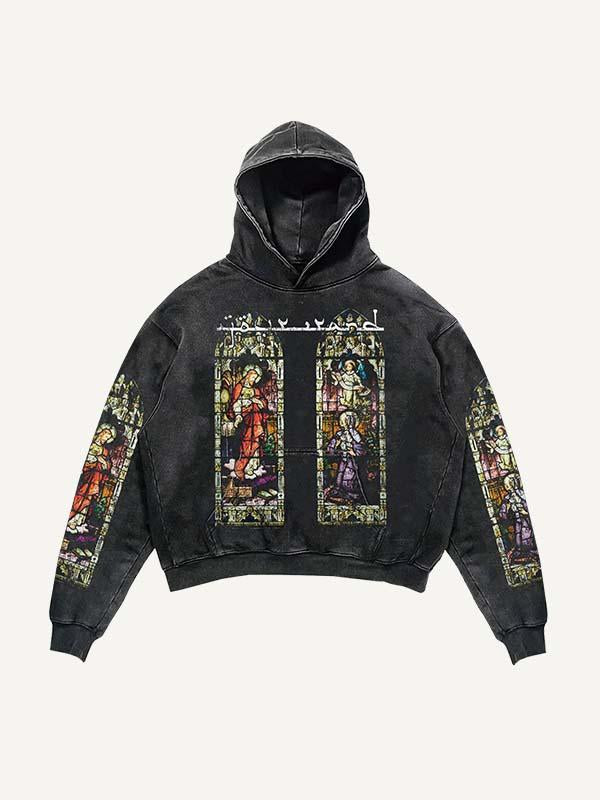 Figure&Cross&Graphic Print Slant Pockets Hoodie