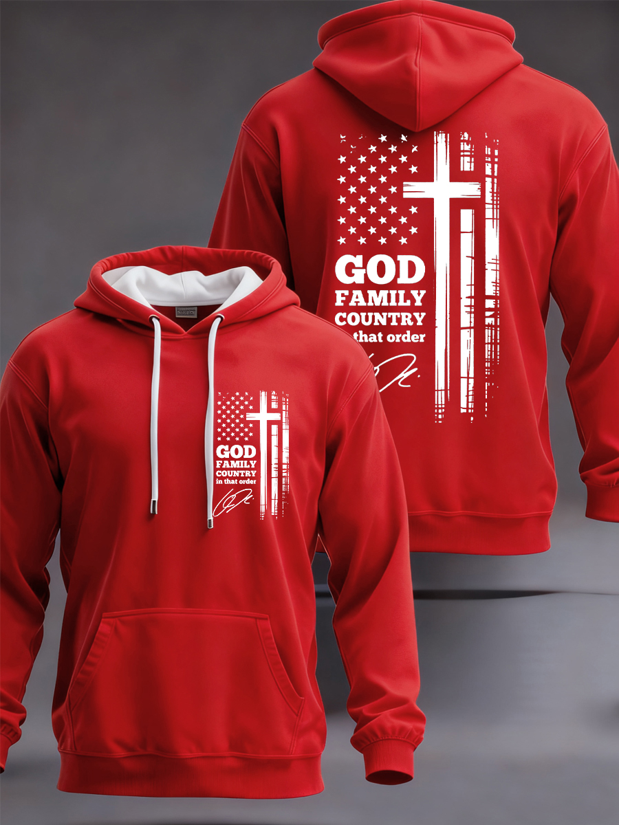 Men's God Family Country In That Order Freedom Faith Hoodie with Pockets