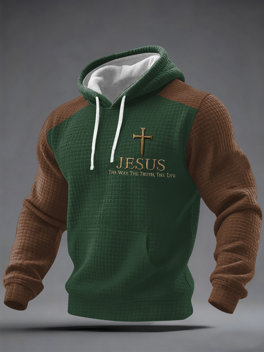 Men's Jesus The Way The Truth The Life Print Casual Checkered Hoodie