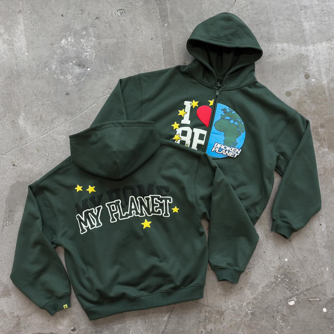 Earth Letters Print Long Sleeve Zipper Hoodies