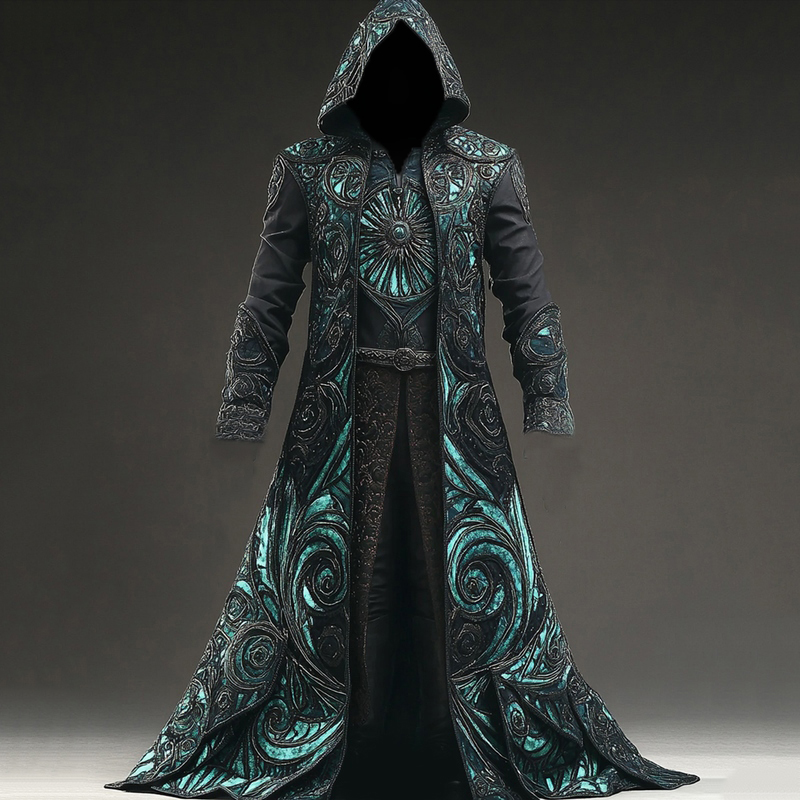 Men's Viking Style 3d Pattern Embroidered Hooded Robe Cloak