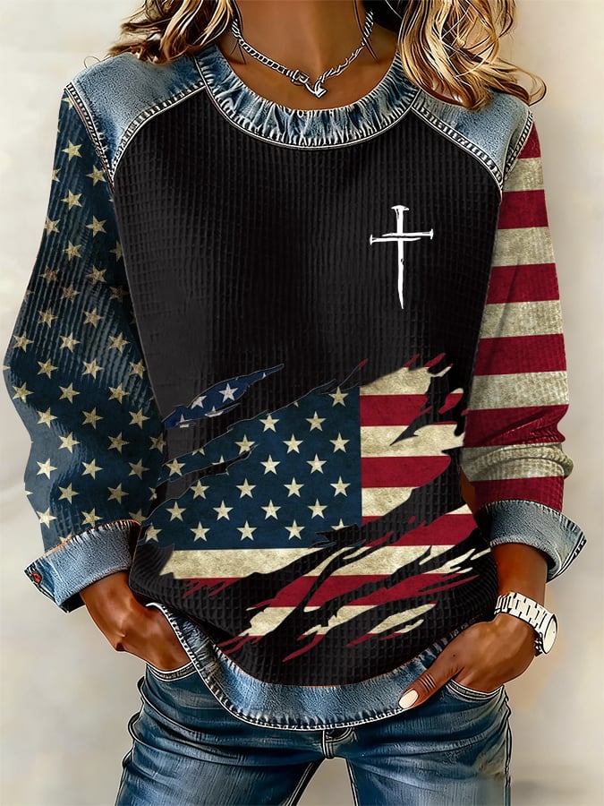 Women's Cross And Flag Print Printed Sweatshirt