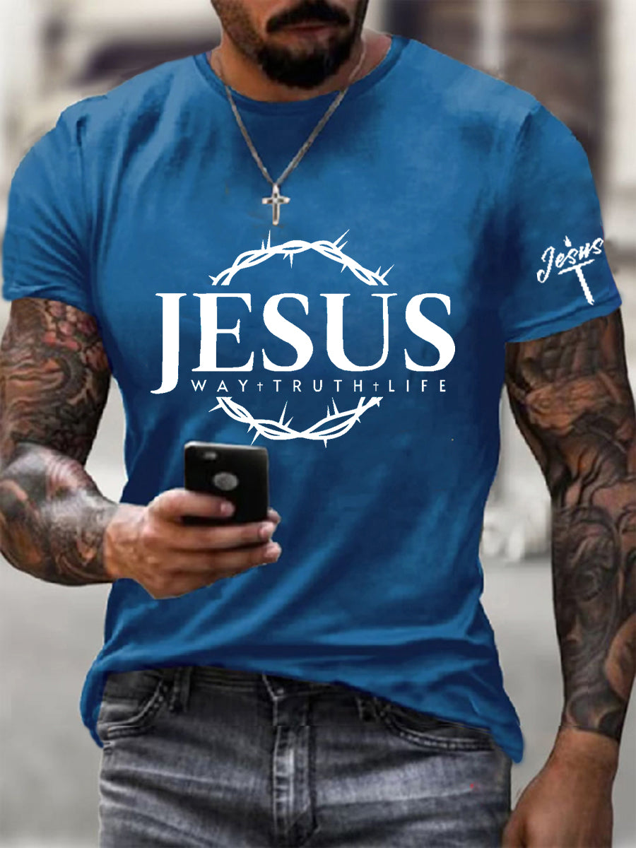 Men's Jesus  Faith Cross Print Casual Short Sleeve T-shirt