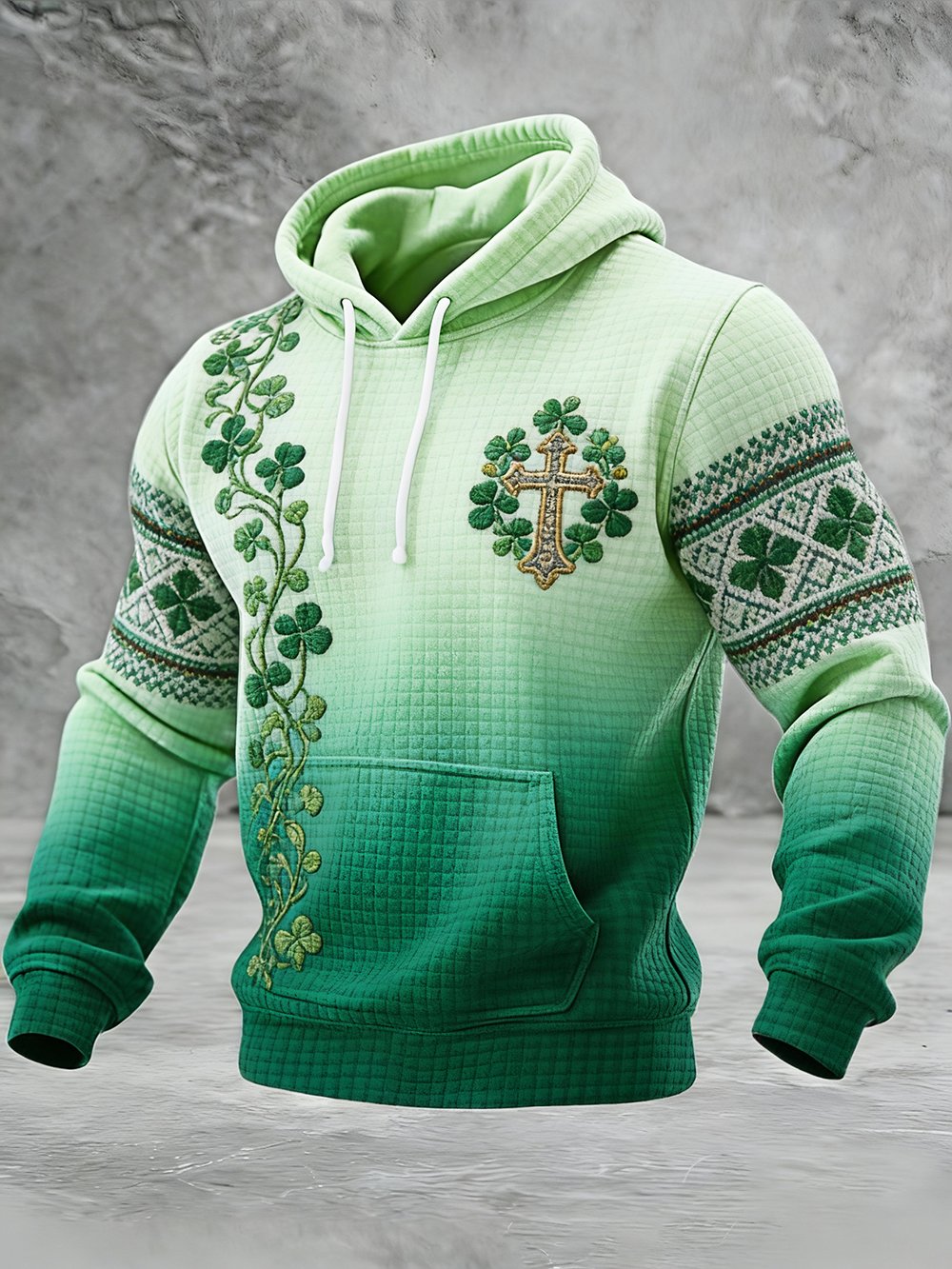Men's St. Patrick's Day Printed Plaid Fabric Hooded Sweatshirt