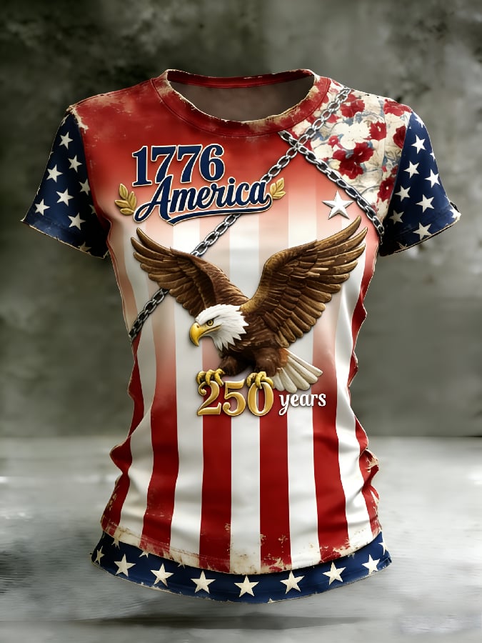 Women's Casual American 250th Anniversary Print T-shirt
