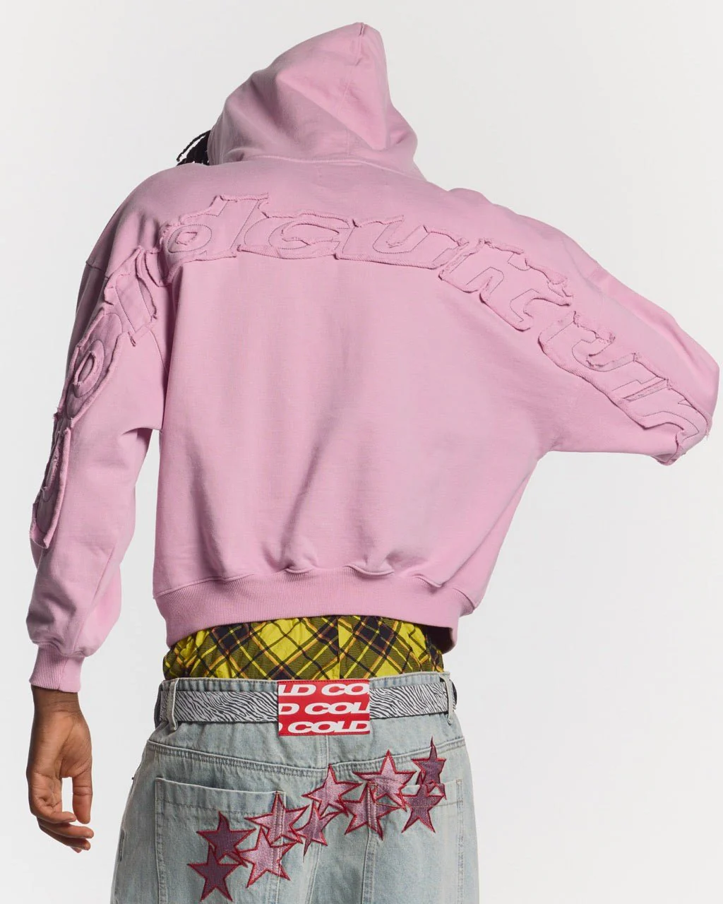 DISTRESS CURVED HOODIE PINK
