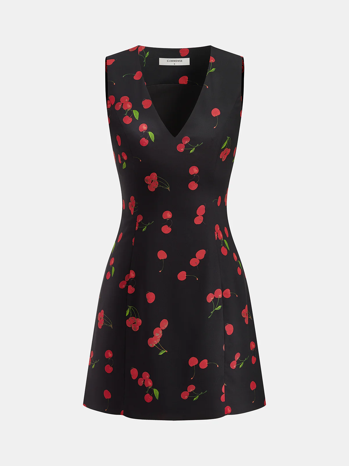 Cherry Print Sleeveless V-Neck Mini Dress