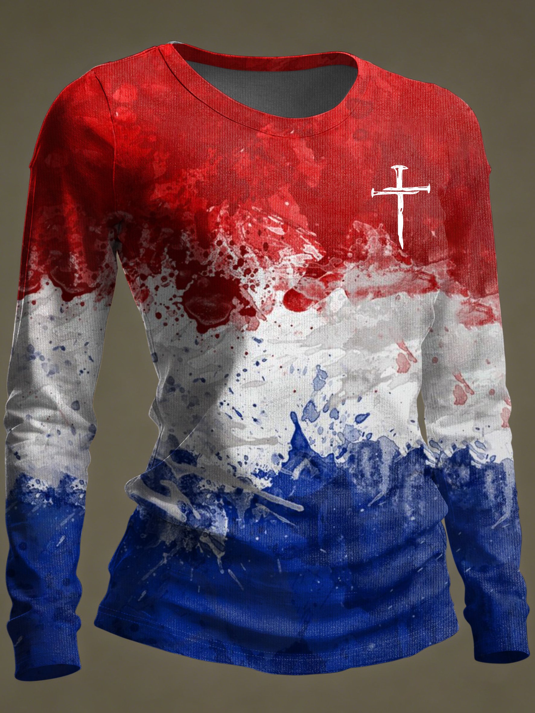 Women's casual blue, red, and white faith-themed T-shirt