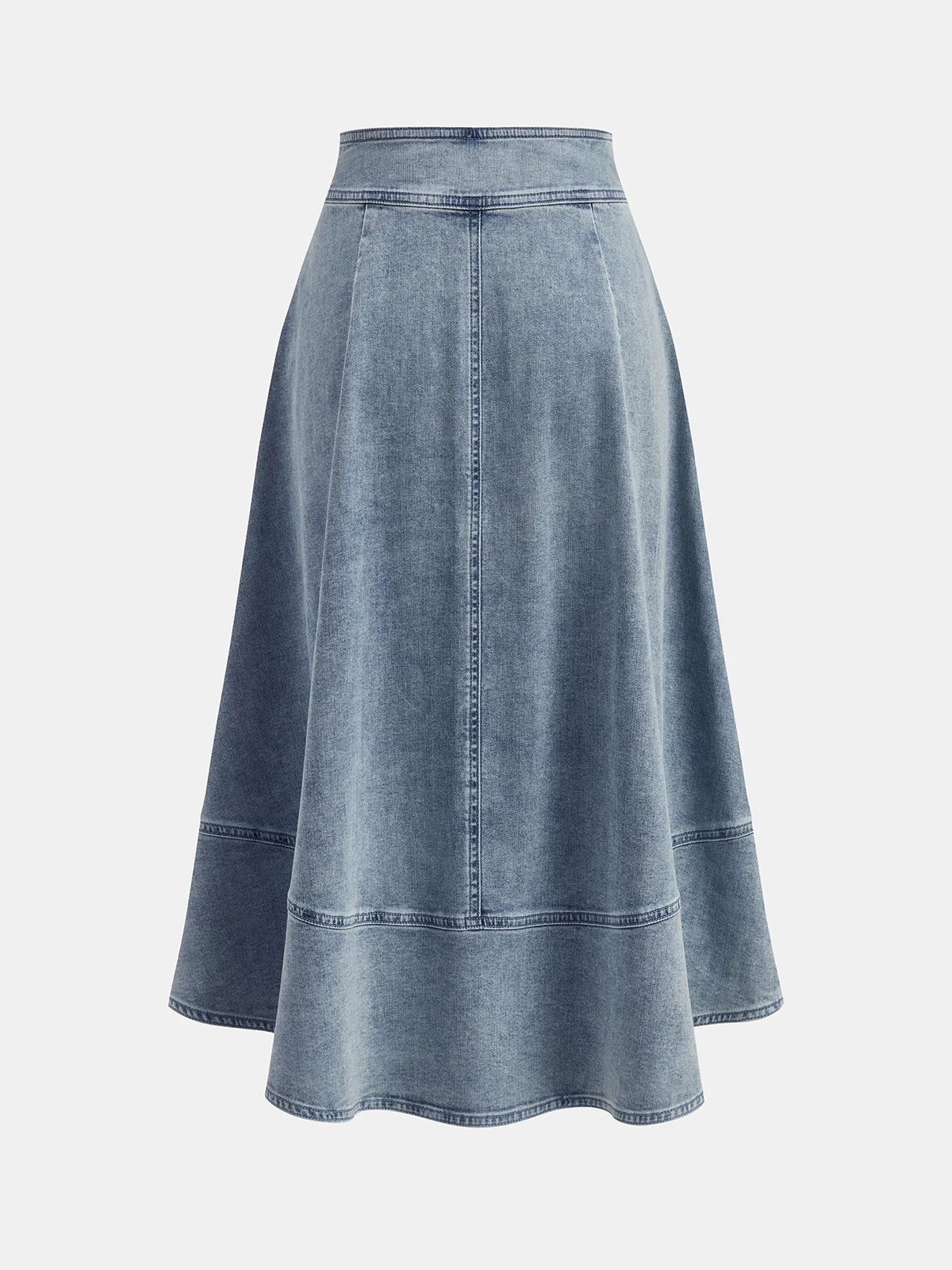 High Waisted Buttoned Flared Denim Skirt