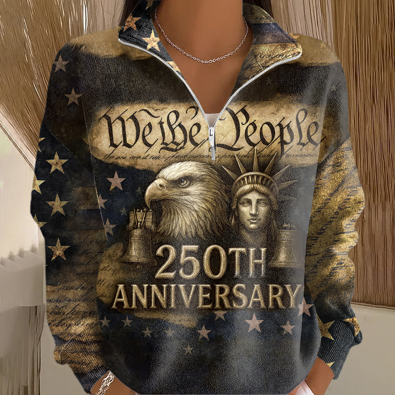 US 250th Anniversary Women's Retro Flag Print Casual Sweatshirt