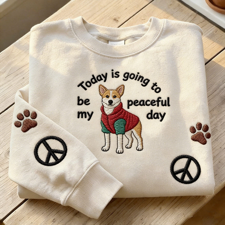 Peace Puppy Pattern Design Round Neck Casual Sweatshirt