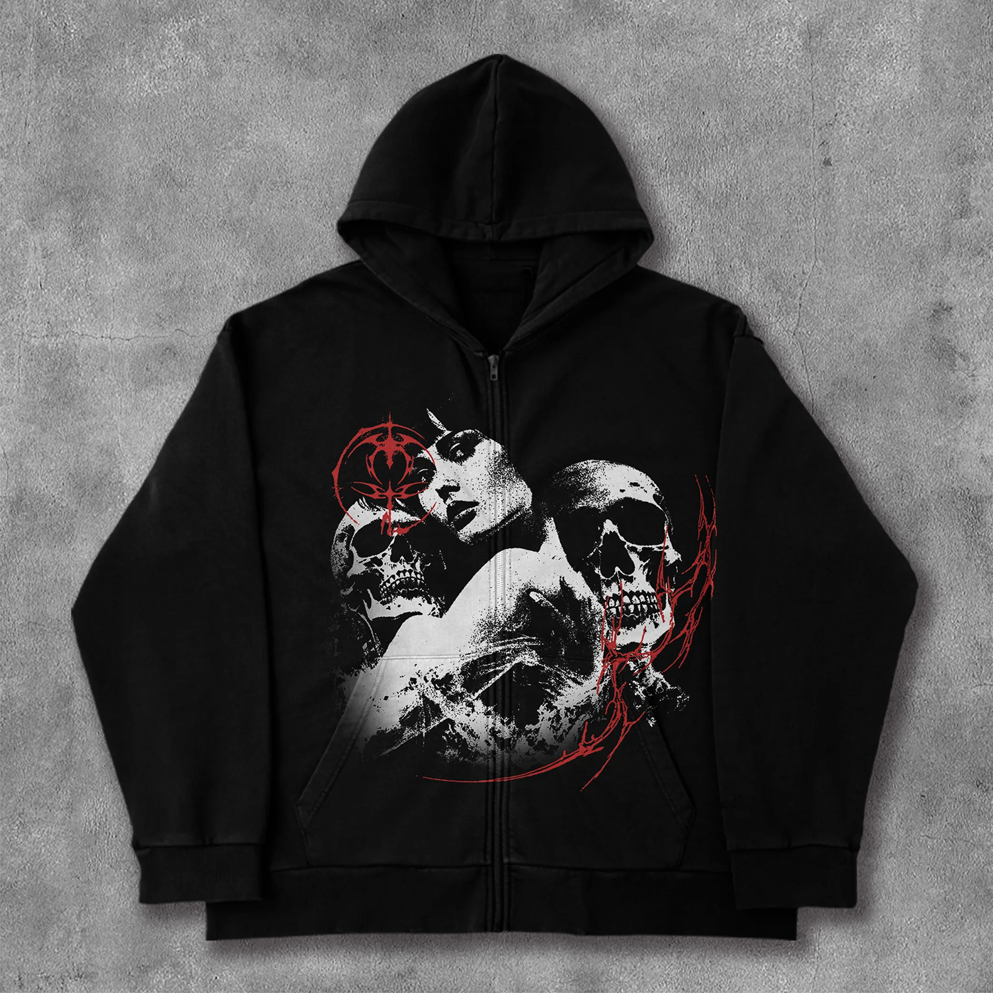 Lost Life Print Long Sleeve Zip Up Hoodies