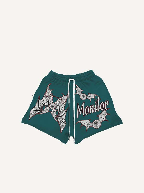 Eyeball&Wing Print Drawstring Waist Shorts