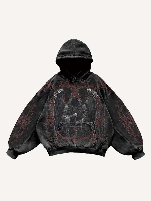 Figure&Wing&Graphic Print Slant Pockets Hoodie