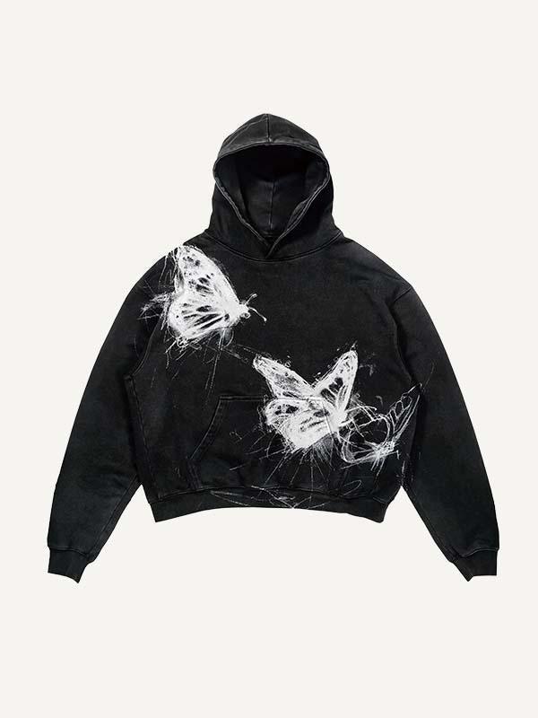 Butterfly Print Slant Pockets Hoodie
