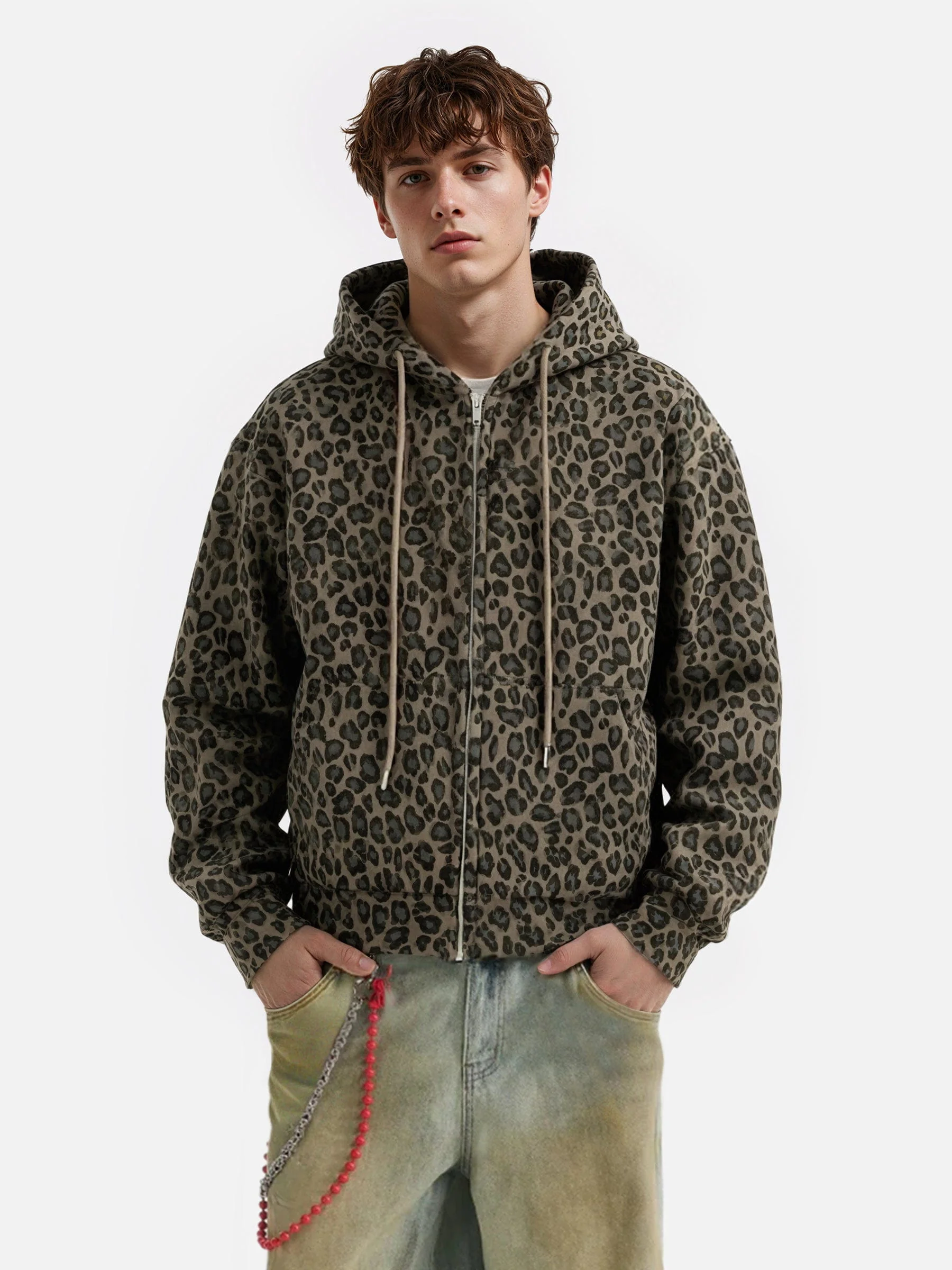 Aelfric Eden Boxy Leopard Zip Up Hoodie
