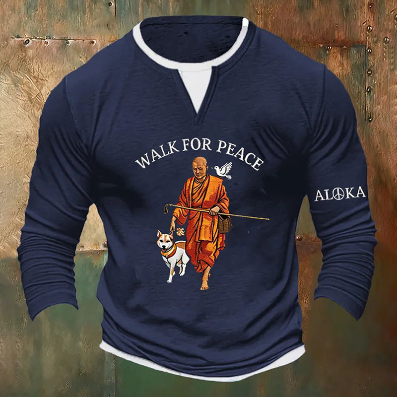 Men's Monk Hiking Commemorative Printed Long-sleeve T-shirt