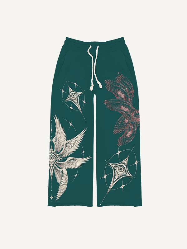 Eye&Wing Print Elastic Waist Pants
