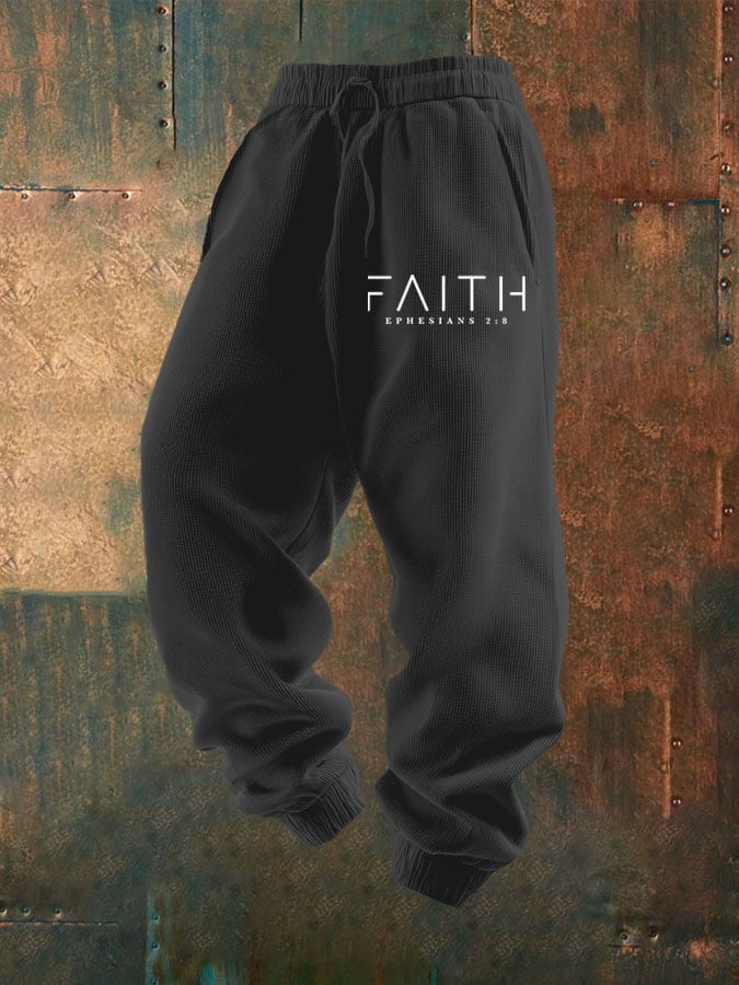 Men's FAITH Print Textured Casual Loose Sweatpants