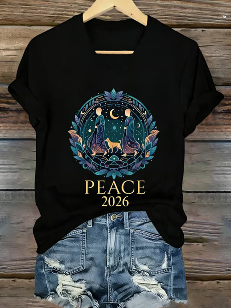 Women's Casual Walk For Peace Printed T-shirt