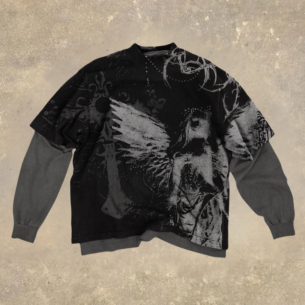 Dark Angel Graphic Layered Long Sleeve T-shirt