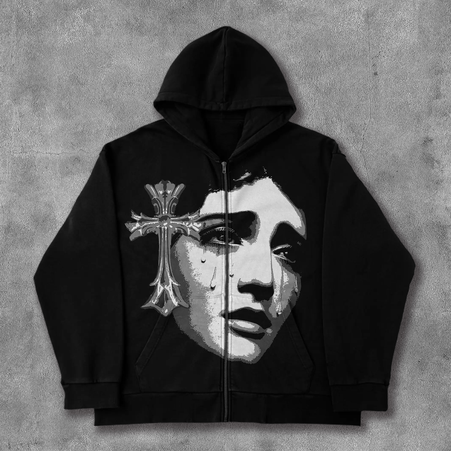 Prayers Print Long Sleeve Zip Up Hoodies