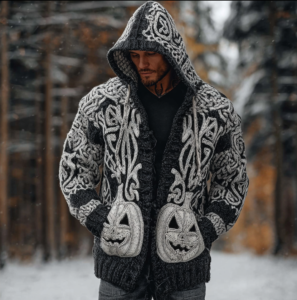 Viking Men's Autumn And Winter Warmth Knit Hooded Sweater Jacket