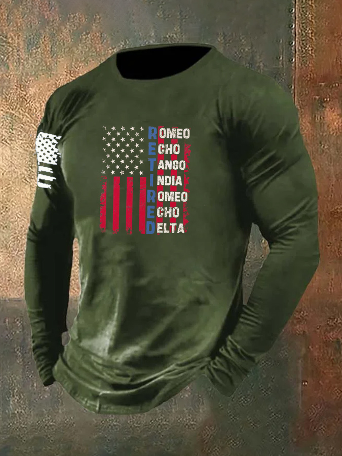 Men's Retired Pattern Long Sleeve 100% Cotton T-Shirt