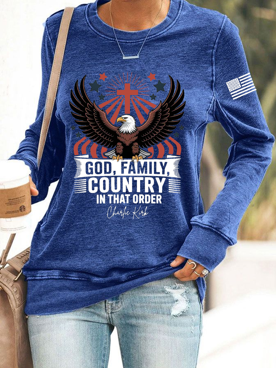 Women's God Family Country In That Order Freedom  Sweatshirt
