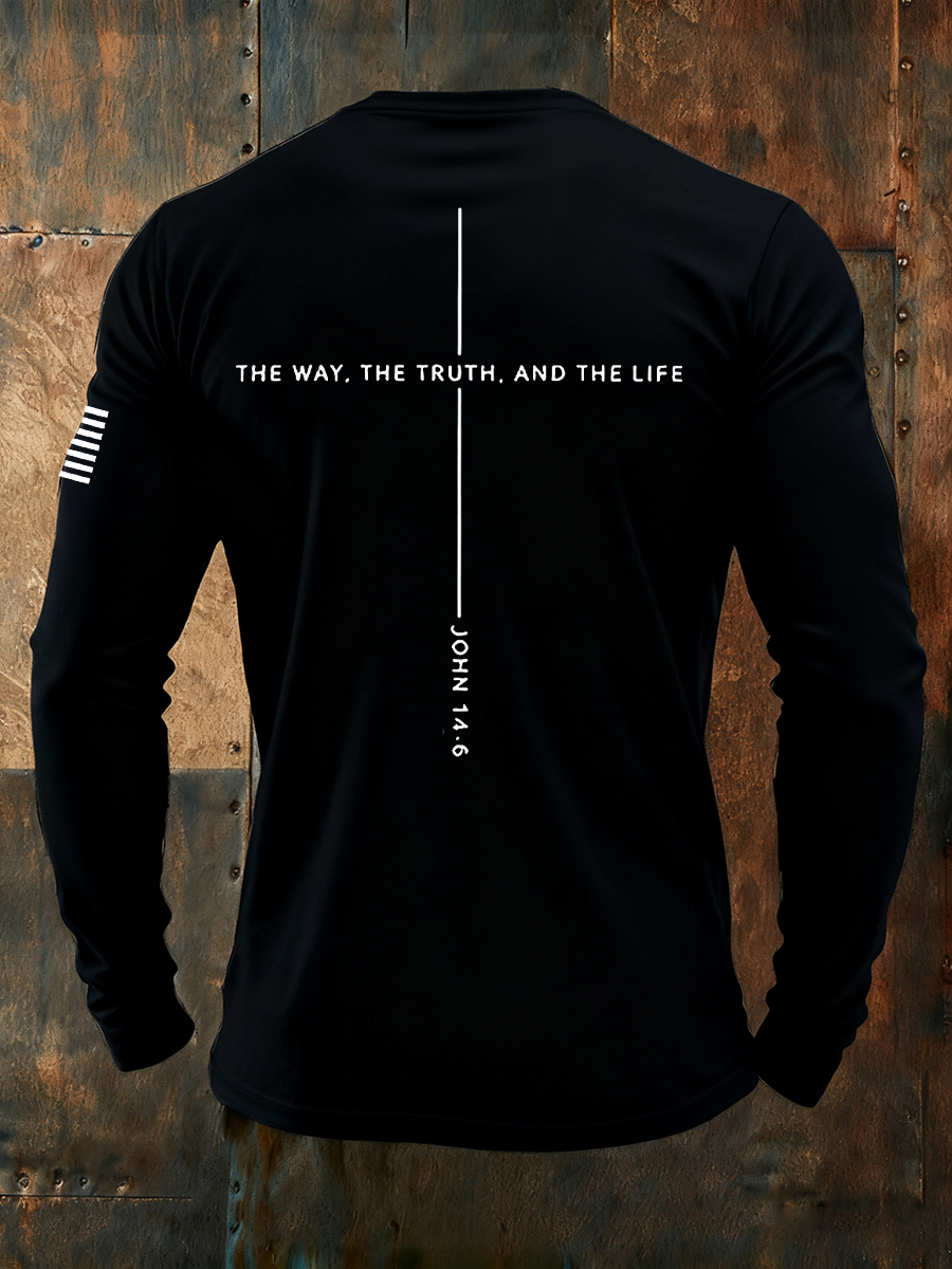 Men's Jesus The Way The Truth The Life John 14:6 Christian Cross Long Sleeve  T-shirt
