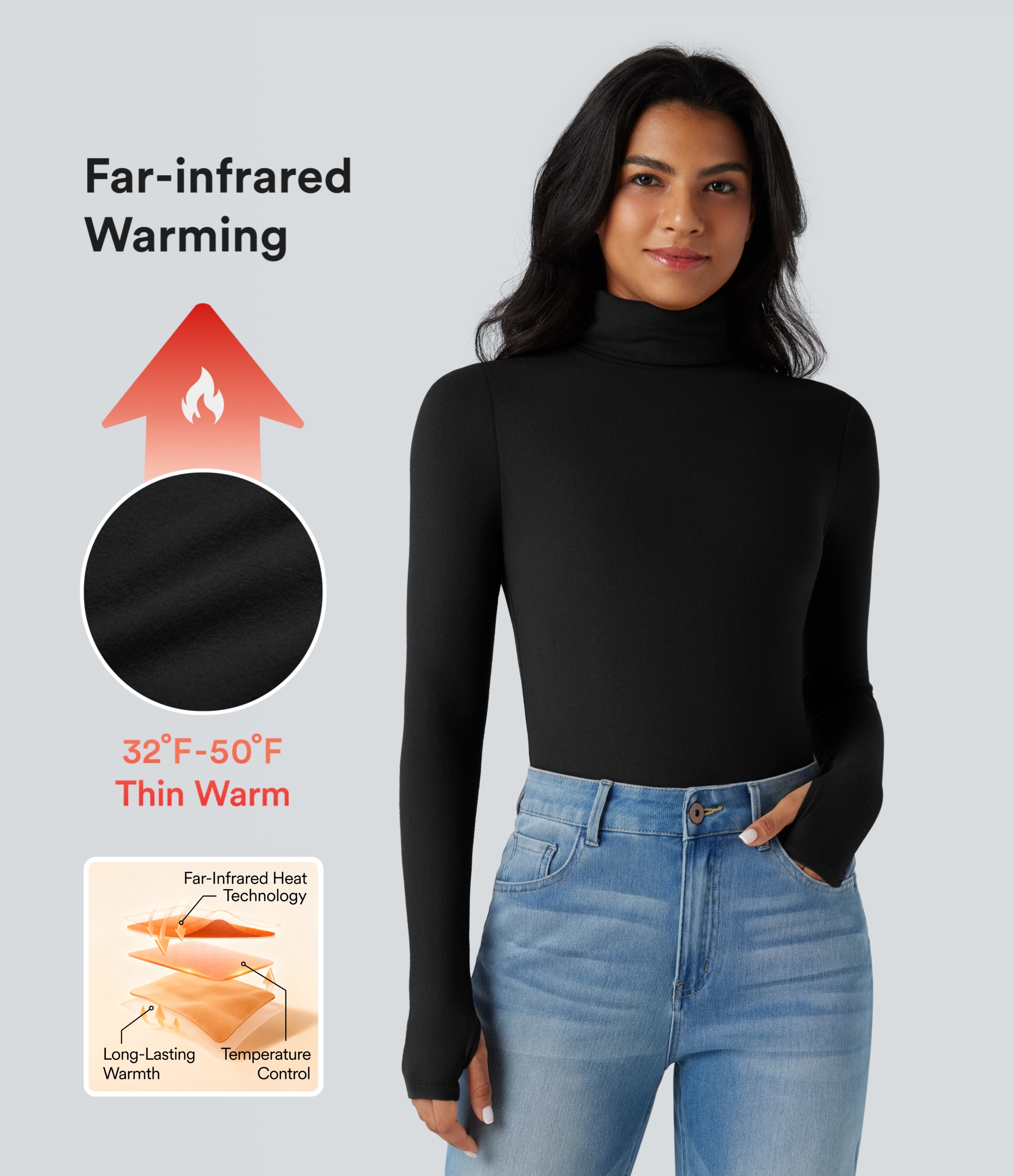 Turtleneck Long Sleeve Thumb Hole Casual Warming Top