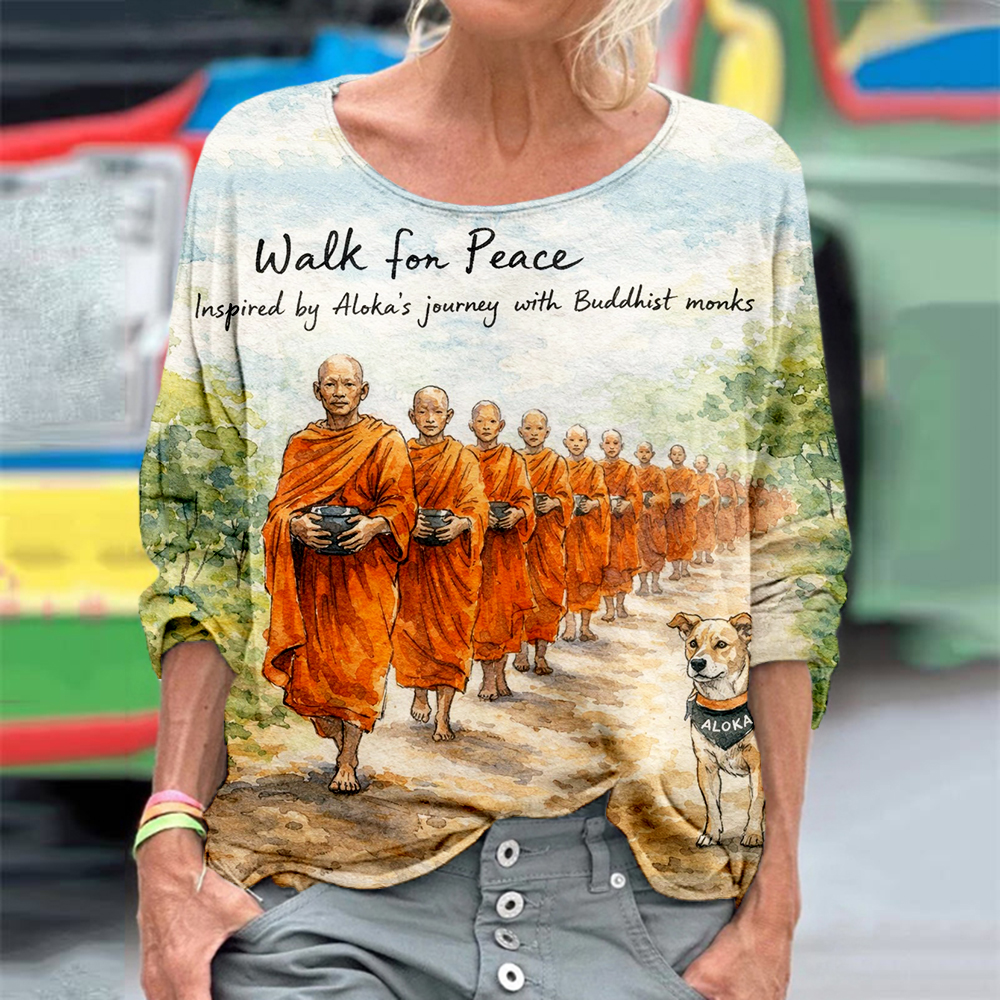 Walk For Peace Inspired Pattern Crew Neck Comfy T Shirt
