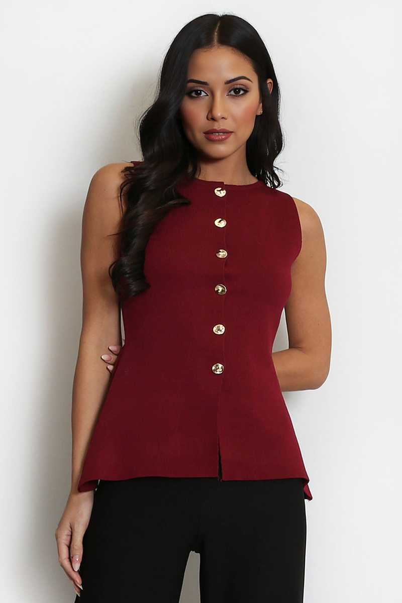 Versatile Solid Color Slim Sleeveless Button-Up Tank Top