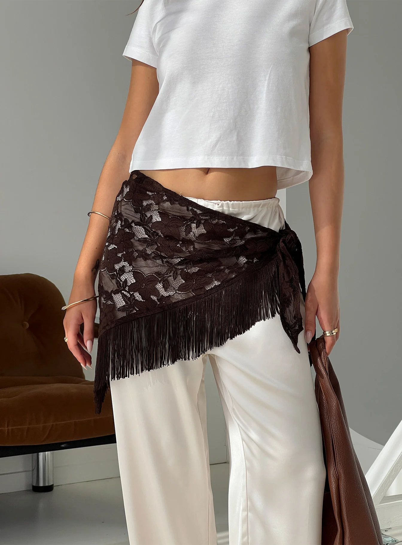 Elizebeth Tie Waist Tassel Belt Chocolate